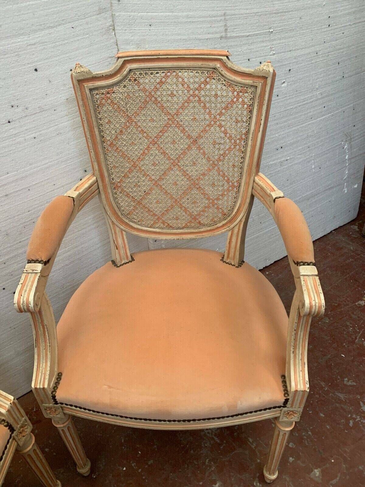 Pair Of Louis XVI Style Armchairs In 20th Century Patinated Beech photo vintage