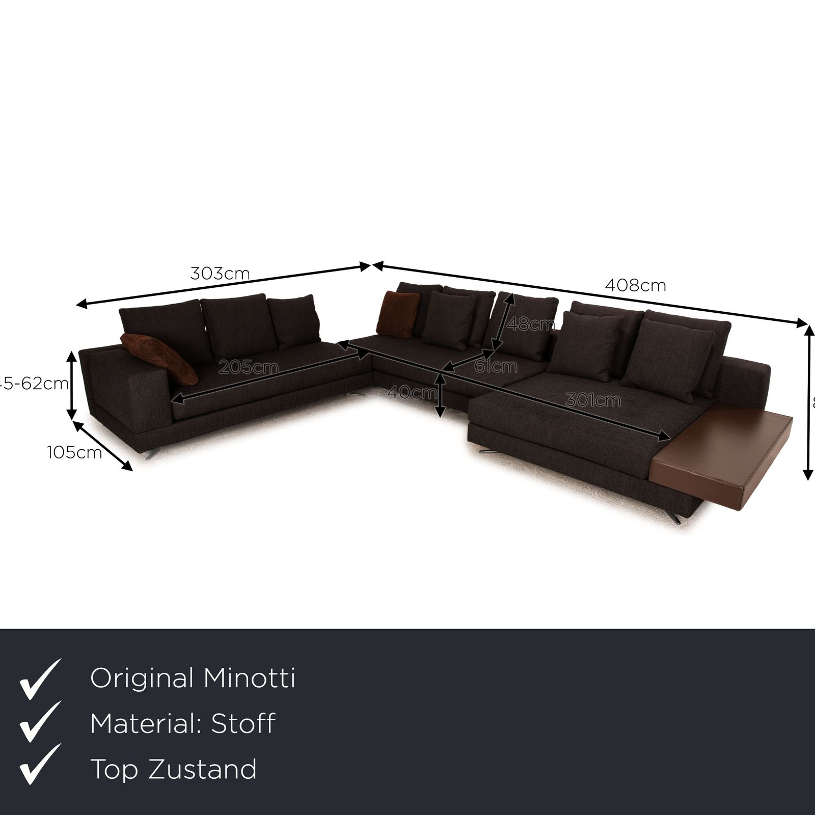 Minotti White Fabric Corner Sofa Grey photo furniture
