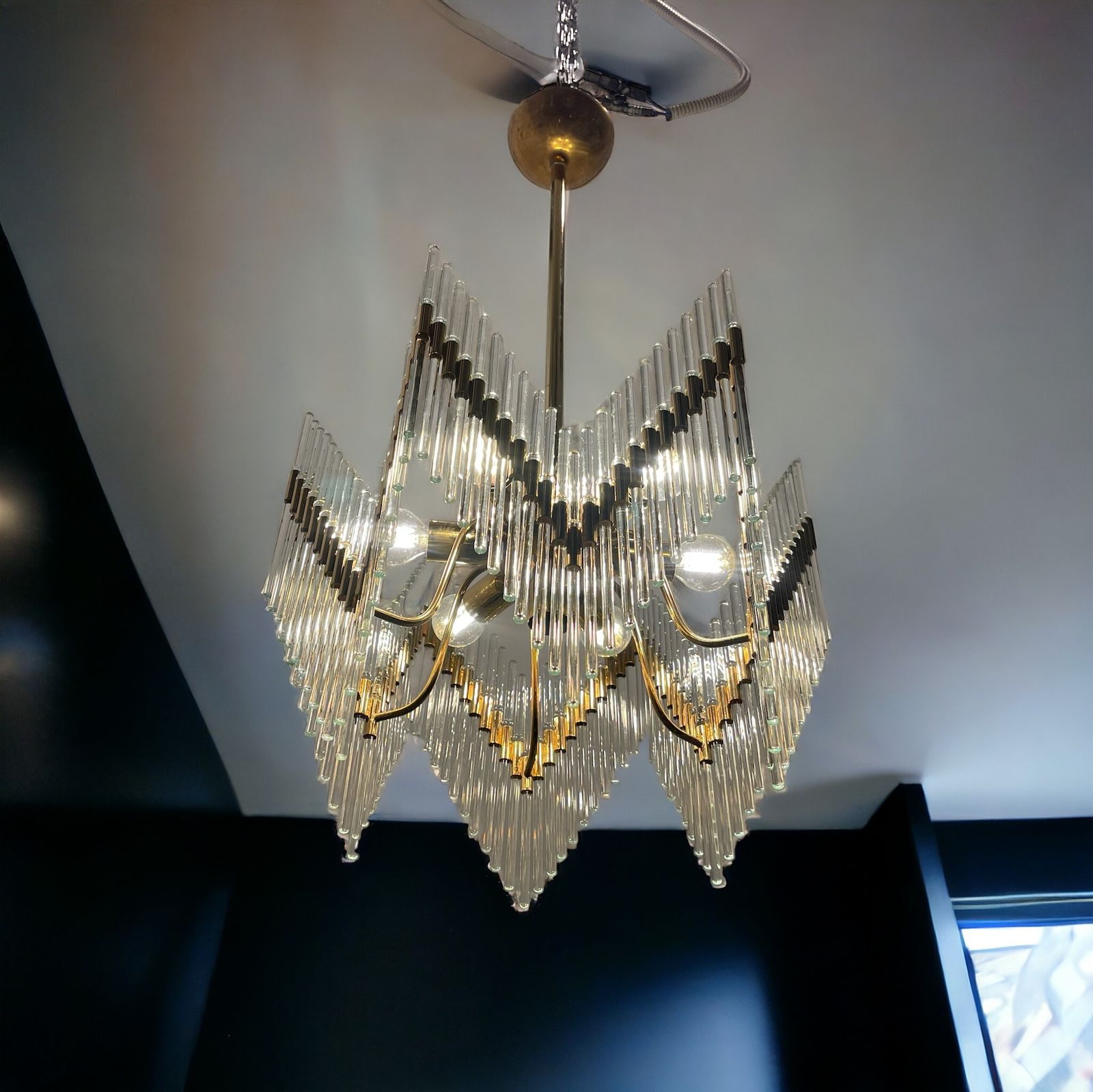 Brass Murano Glass Rod Chandelier 1970’s photo 1200.0