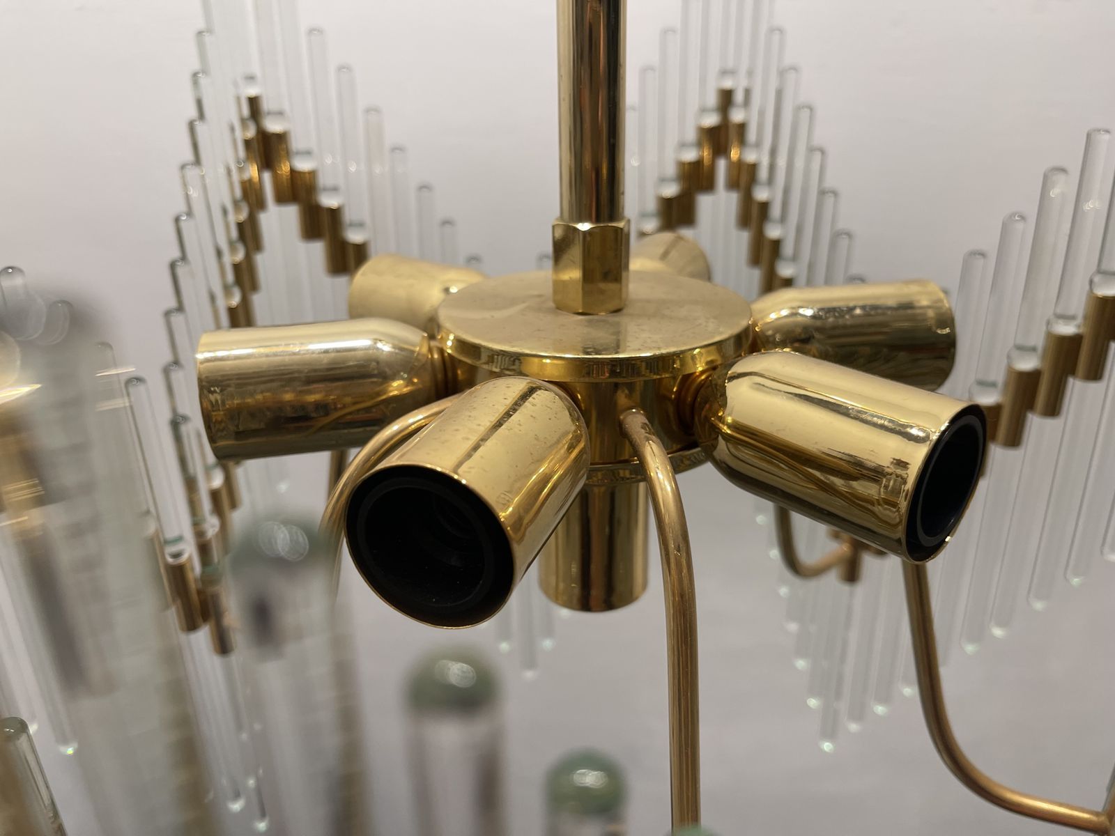 Brass Murano Glass Rod Chandelier 1970’s photo vinterior