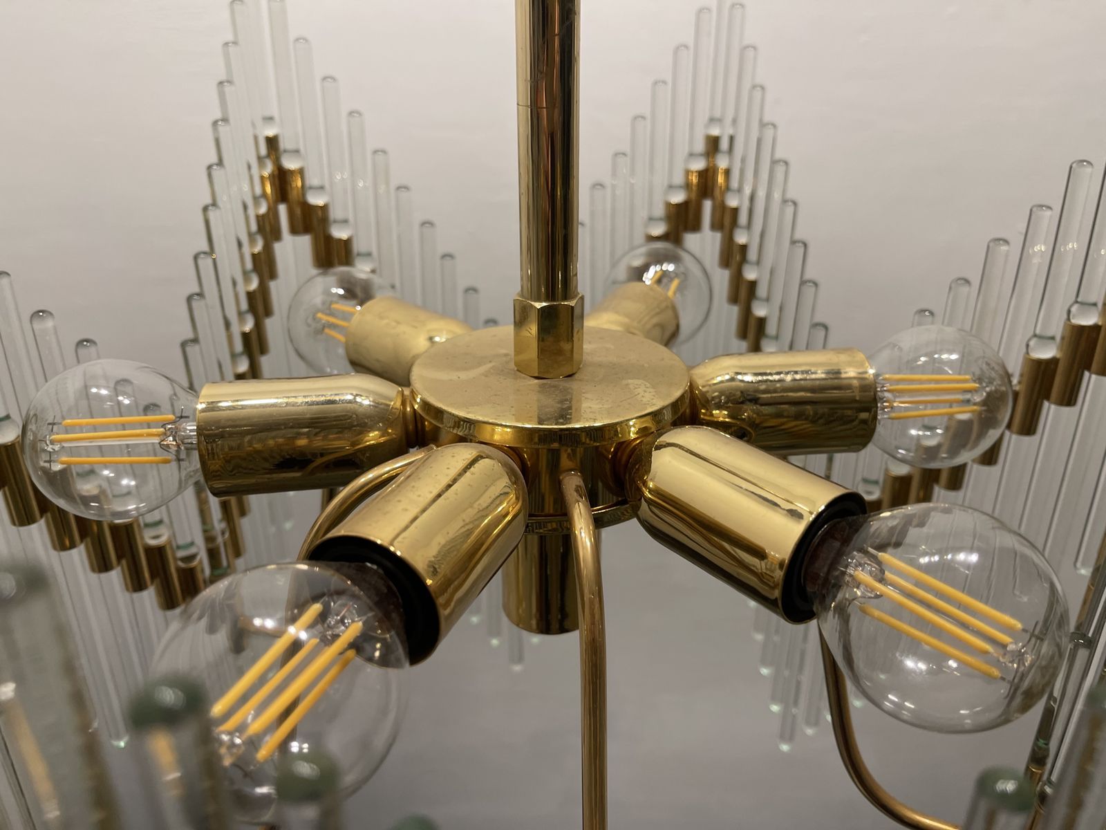 Brass Murano Glass Rod Chandelier 1970’s photo vintage