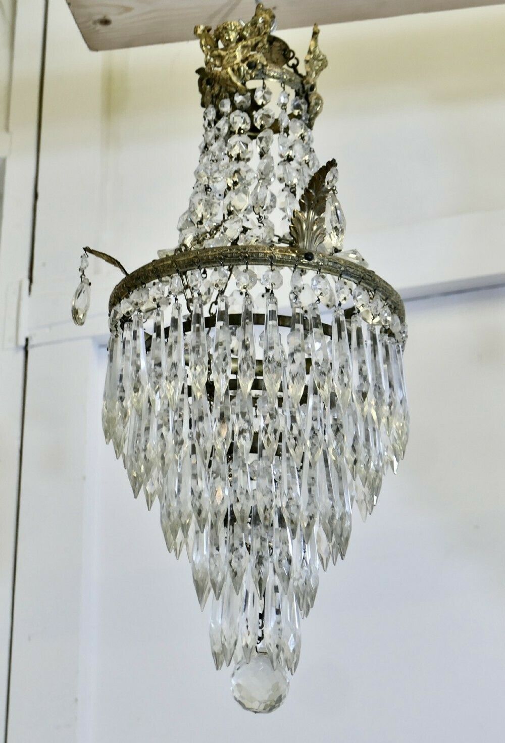 A Pair Of French Empire Style Tent And Waterfall Chandeliers photo for sale