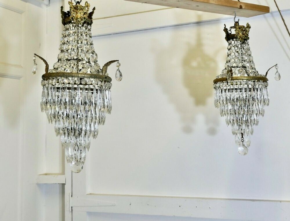 A Pair Of French Empire Style Tent And Waterfall Chandeliers photo vinterior