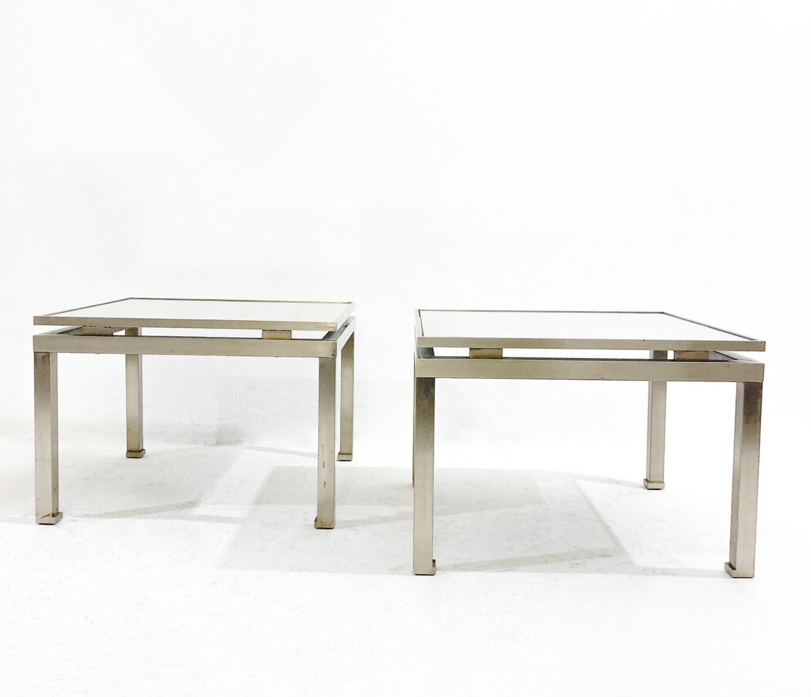 Mid Century Modern Pair Of Side Tables, Metal And Glass, Italy, 1970s photo Furniture