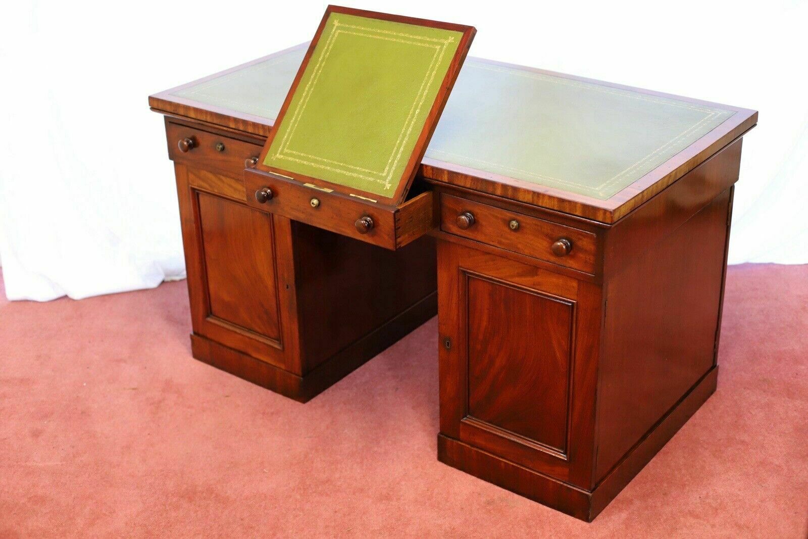 Stunning Victorian Mahogany Partners Pedestal Desk photo furniture