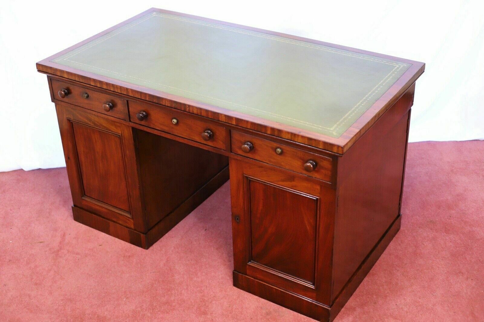 Stunning Victorian Mahogany Partners Pedestal Desk photo for sale