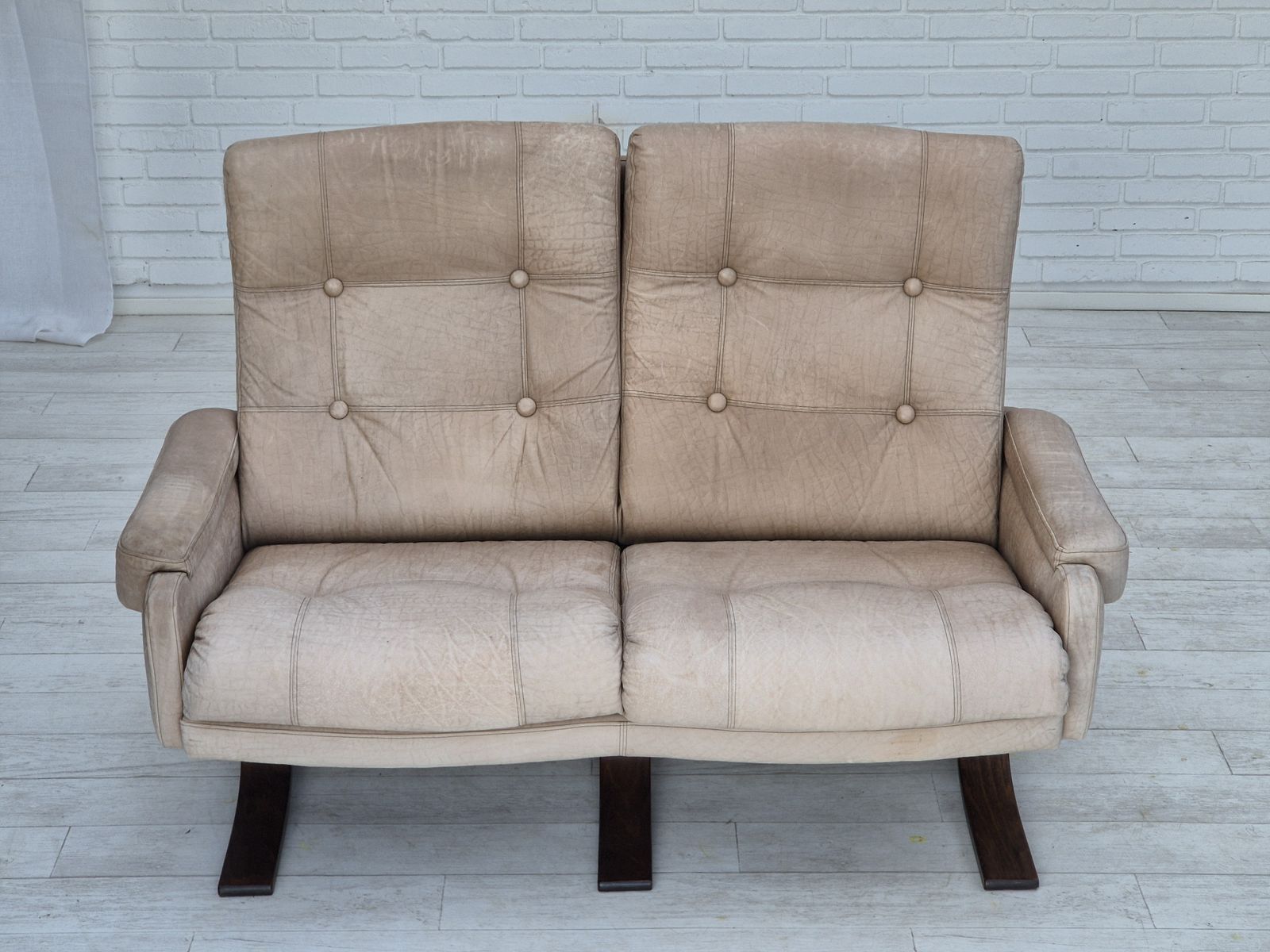 photo for sale 1970s, Scandinavian 2 Seater Sofa, Original Very Good Condition, Leather.