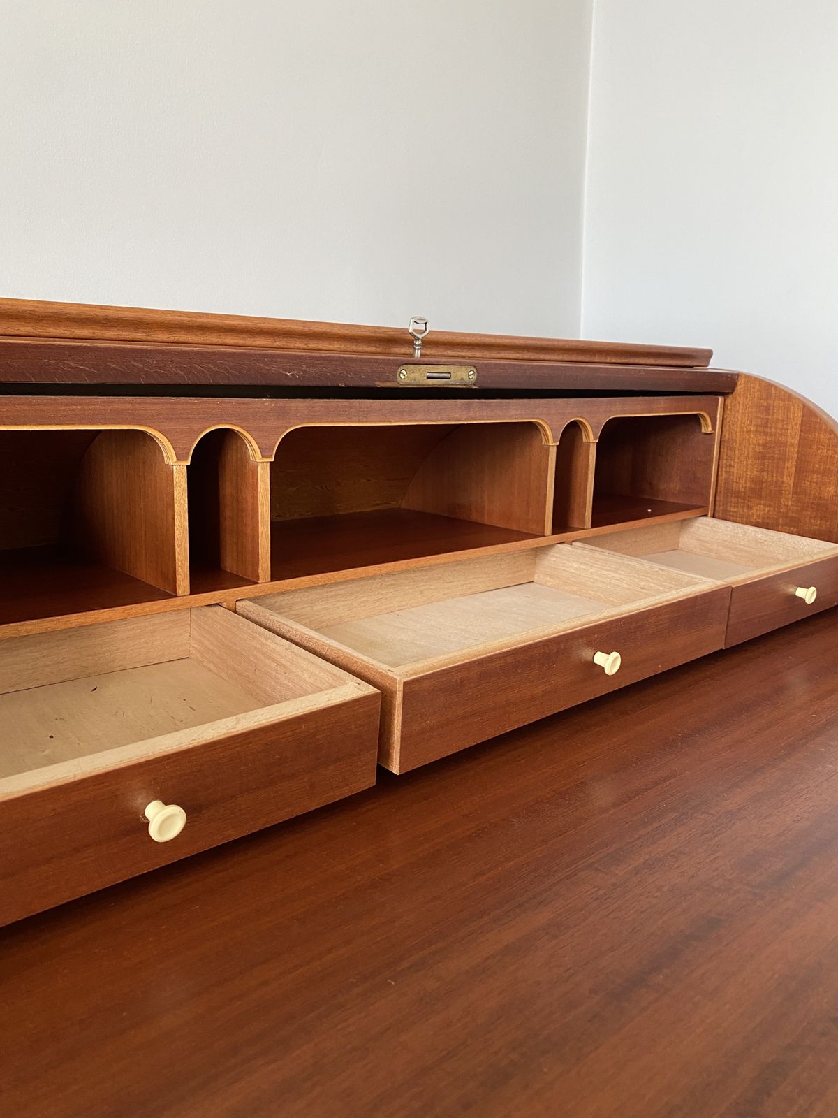 Midcentury Swedish Rolltop Teak Bureau By Egon Ostergaard photo vinterior