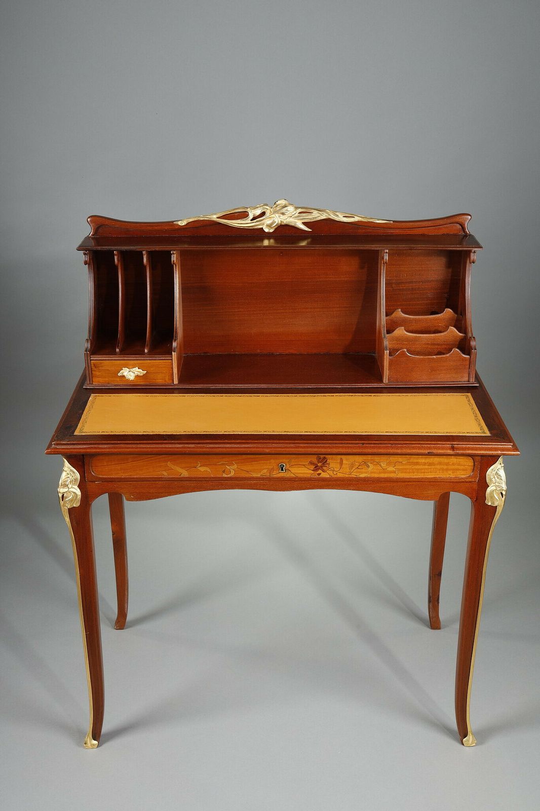 Art Nouveau Mahogany And Mahogany Veneer Stepped Desk