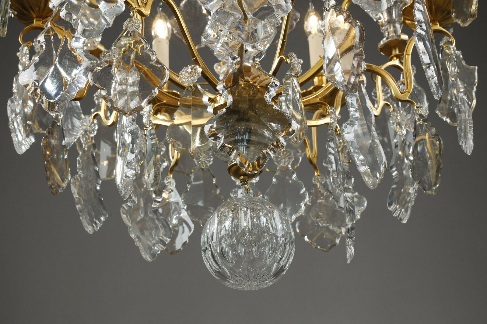 Six Light Gilt Bronze Cage Chandelier With Cut Crystal Pendants And Daggers photo vinterior