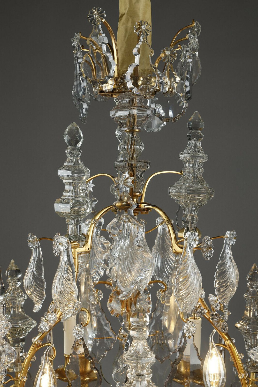 Six Light Gilt Bronze Cage Chandelier With Cut Crystal Pendants And Daggers photo buy