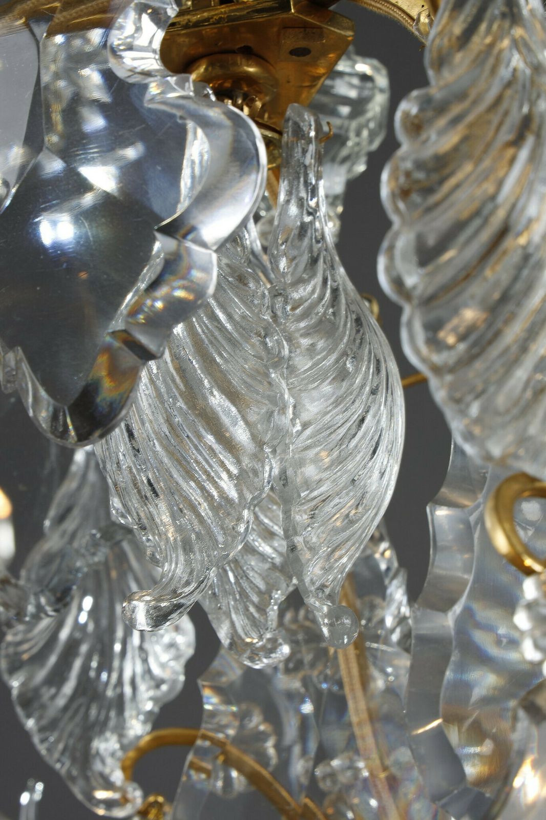 photo buy Six Light Gilt Bronze Cage Chandelier With Cut Crystal Pendants And Daggers