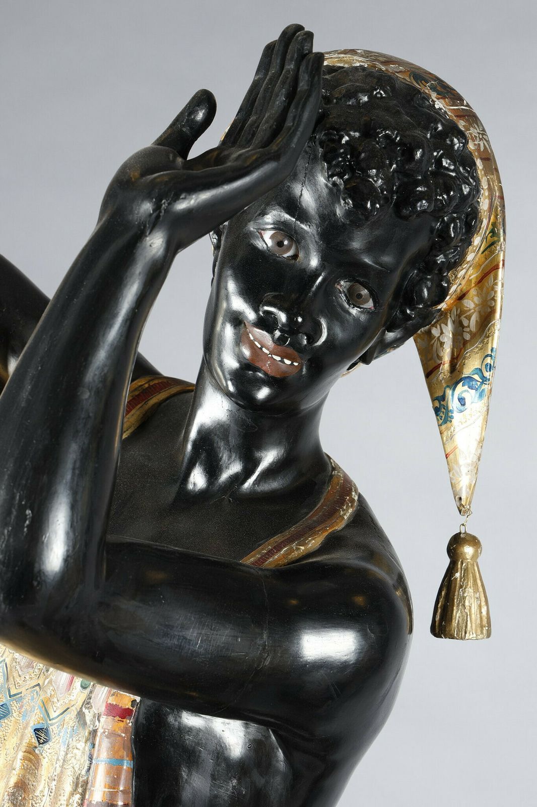 photo furniture Pair Of Black And Polychrome Lacquered Wood Torchholders Depicting Nubians