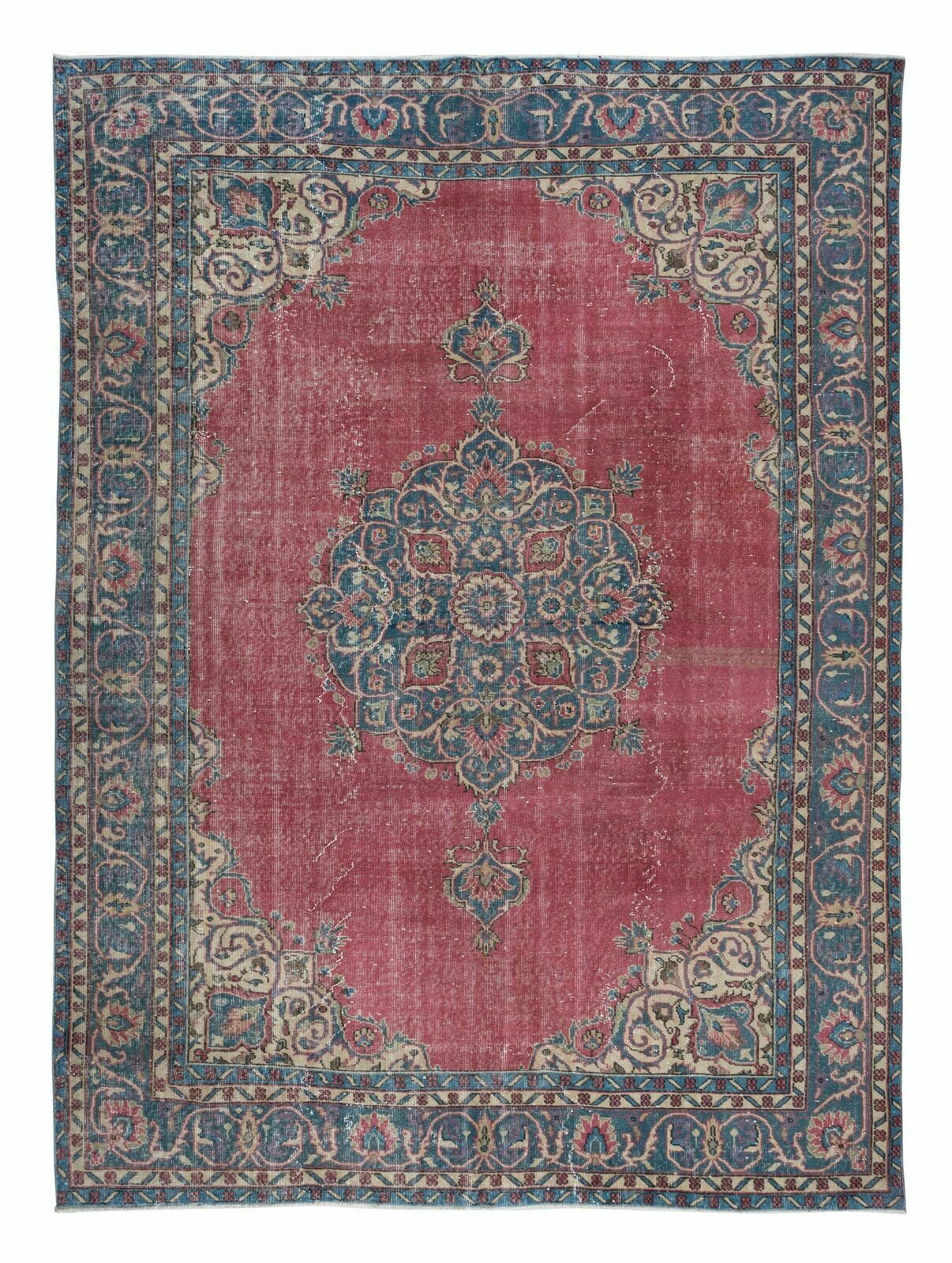 7.8x10.5 Ft One Of A Kind Handmade Vintage Anatolian Area Rug In Red & Dark Blue