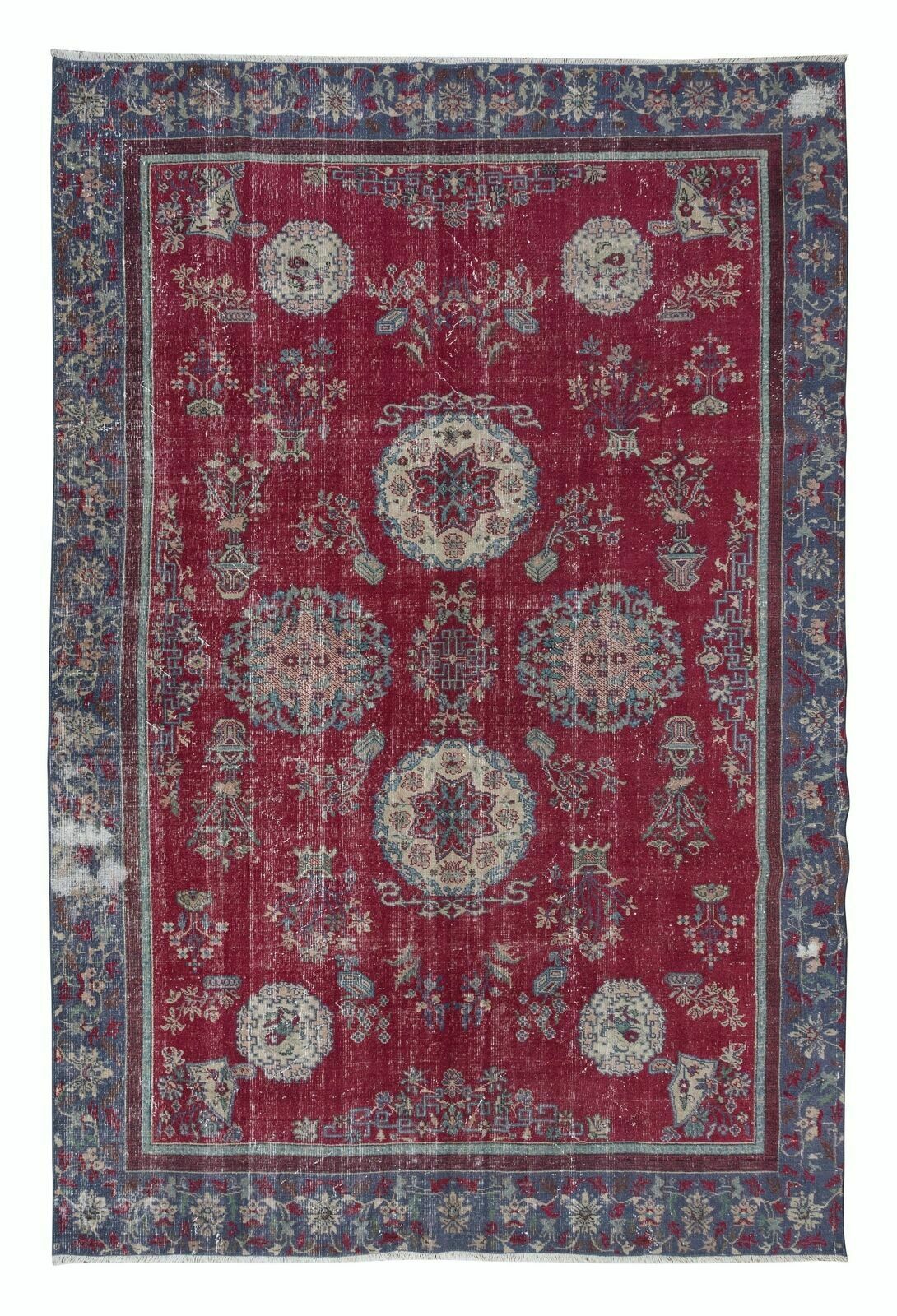 7x10.5 Ft Unique Vintage Handmade Turkish Wool Area Rug In Red