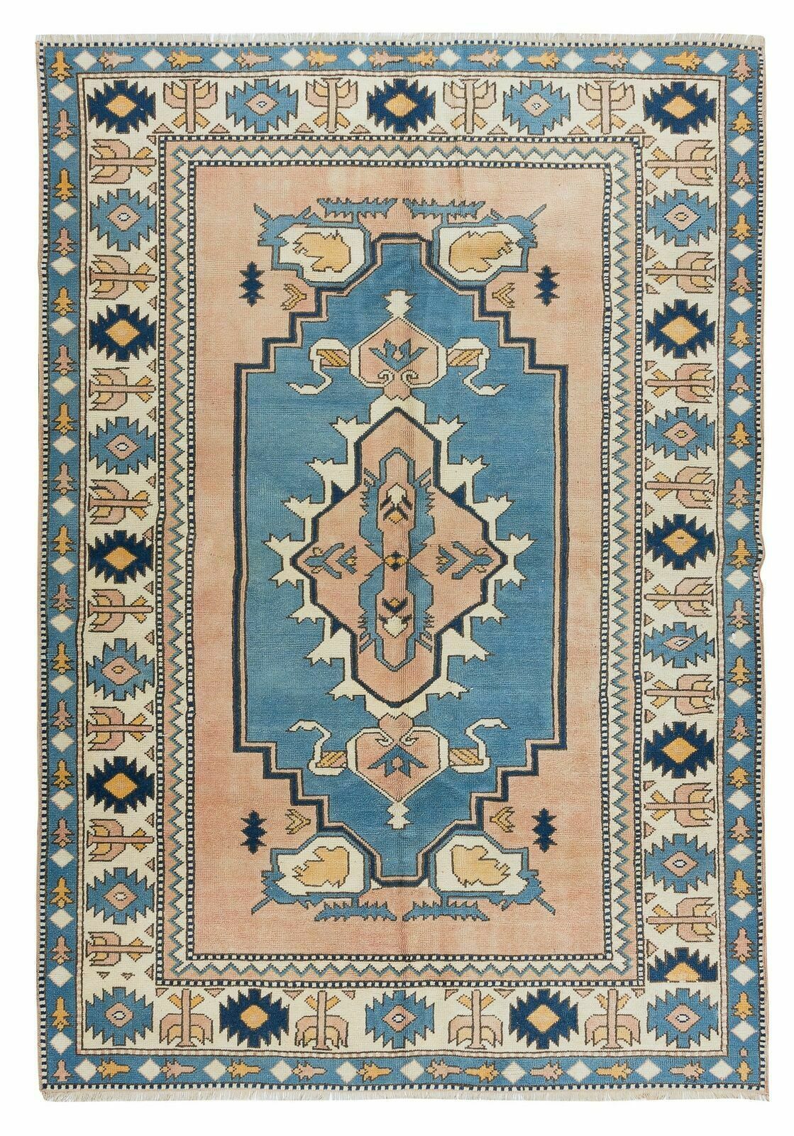 6x8.4 Ft Vintage Anatolian Rug, Handmade Geometric Pattern Carpet