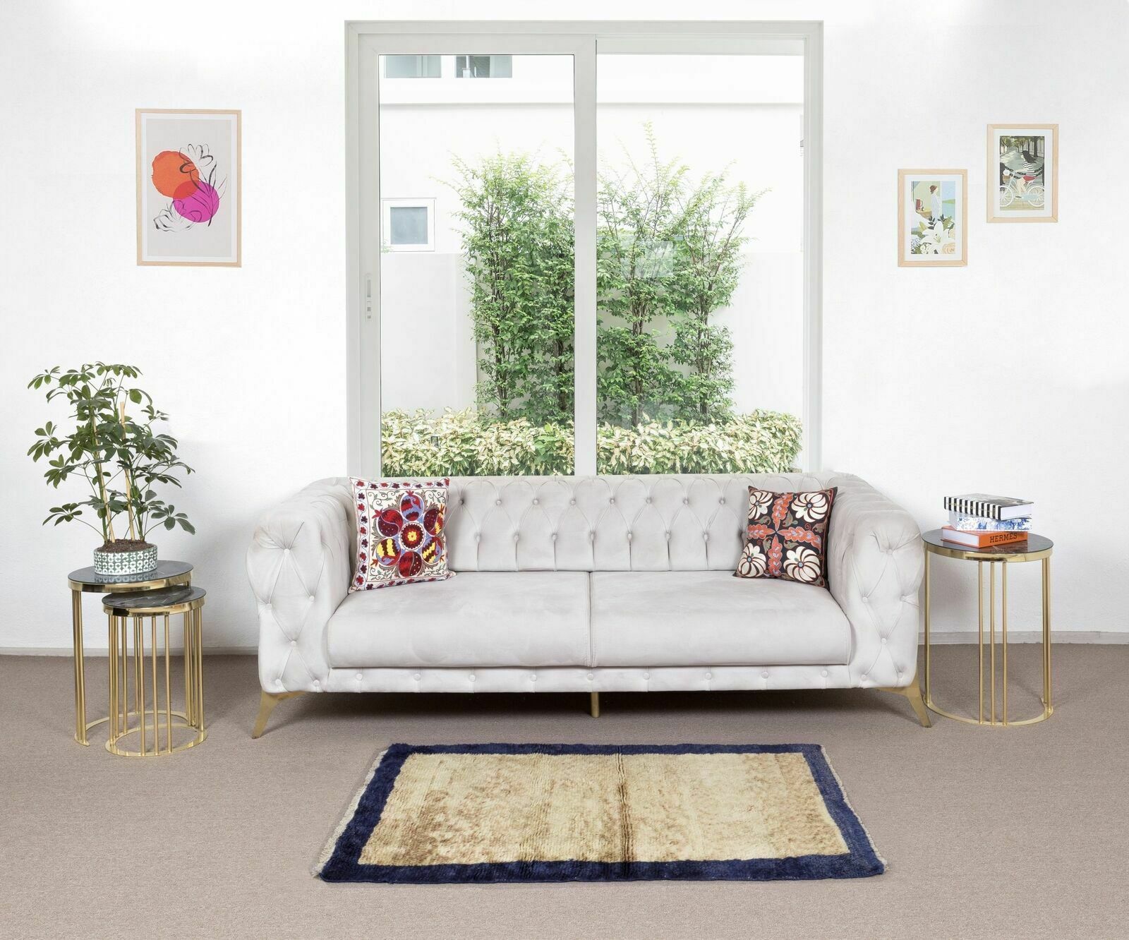 Late 20th Century Minimalist Handmade "Tulu" Rug In Navy Blue & Camel photo furniture