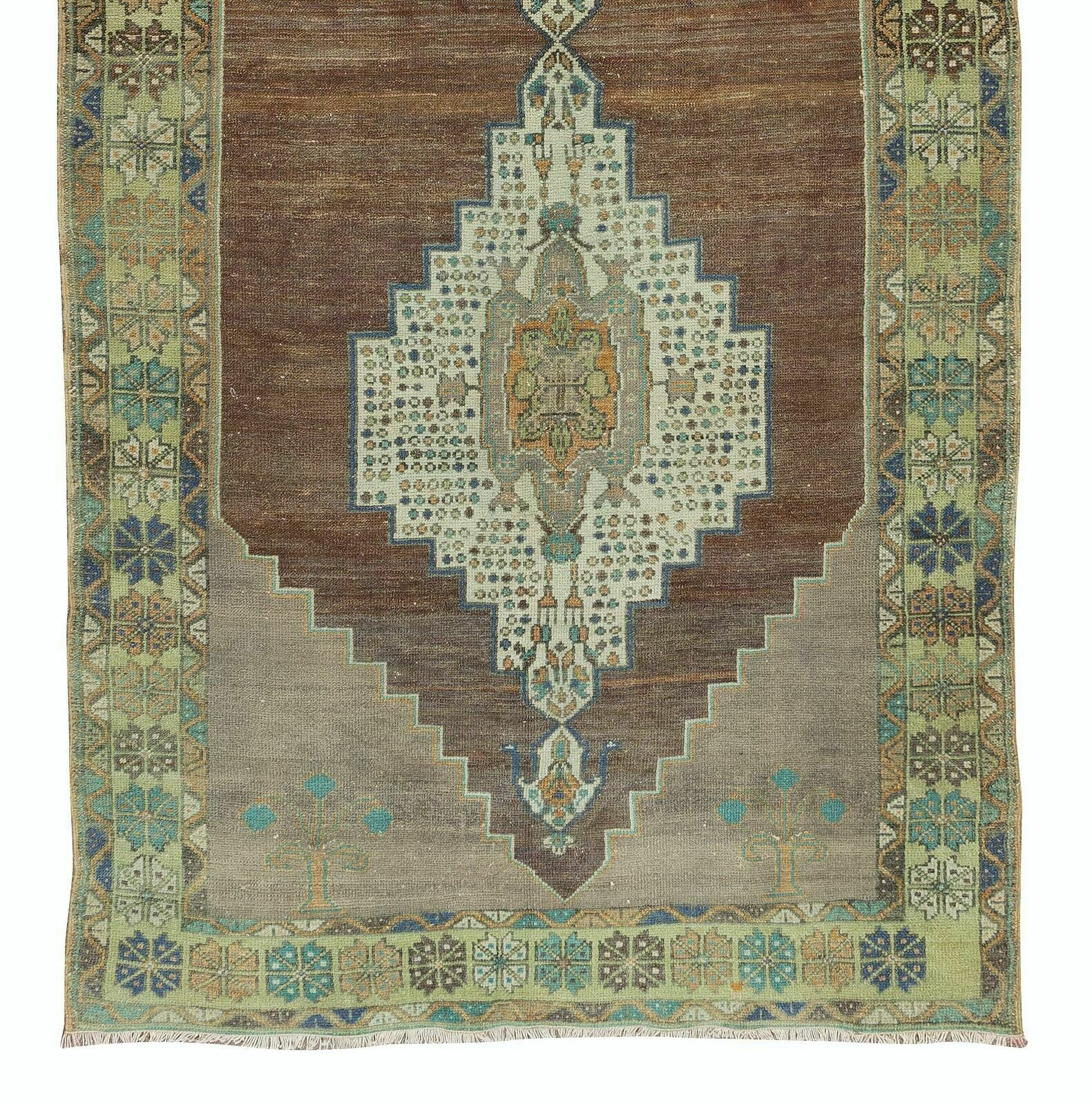 4.2x9.7 Ft One Of A Kind Vintage Hand Made Rug With Two Geometric Medallions photo 556.0