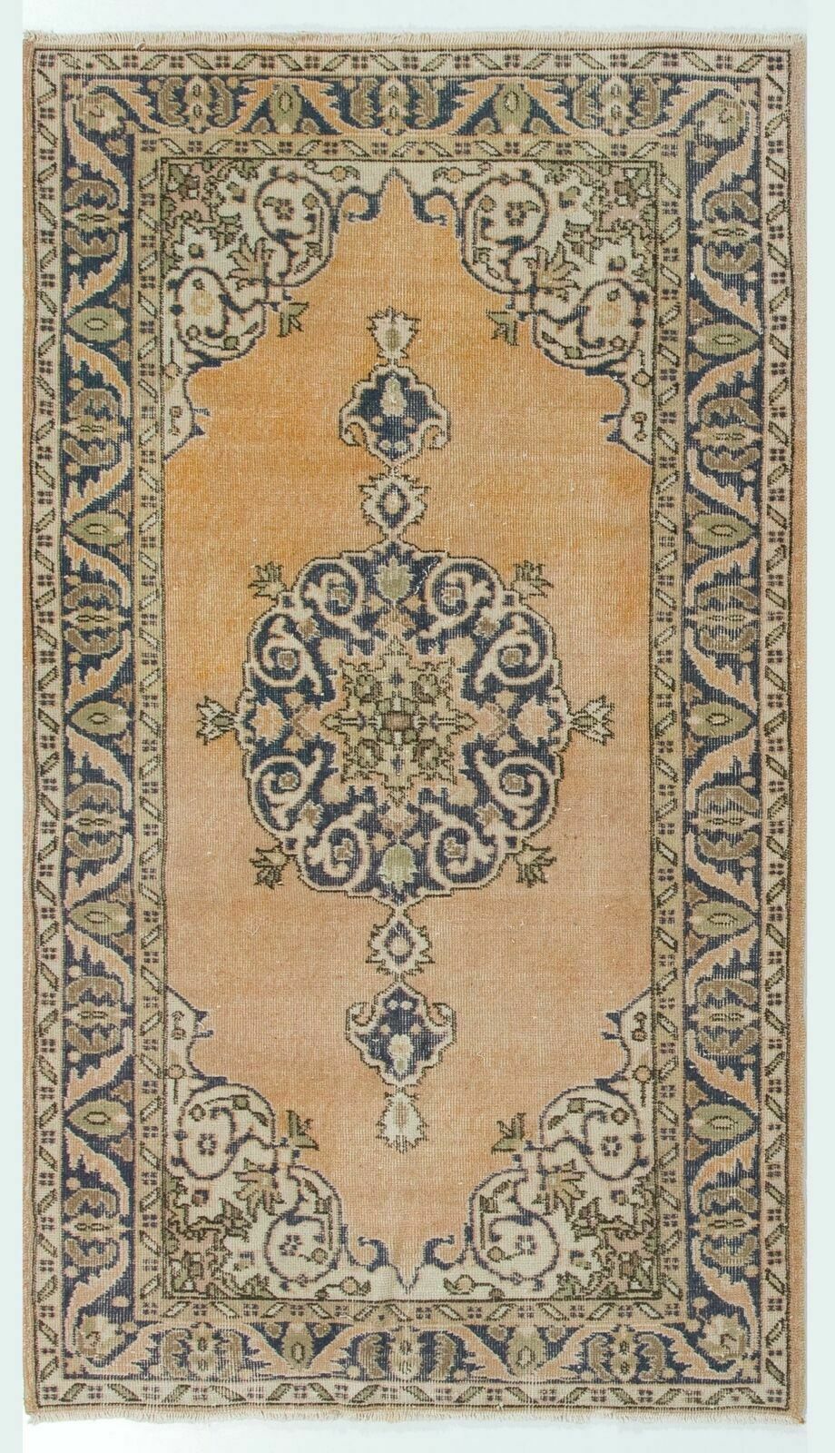 4x7 Ft Fine Hand Knotted 1960s Accent Rug With Medallion Design In Soft Tones