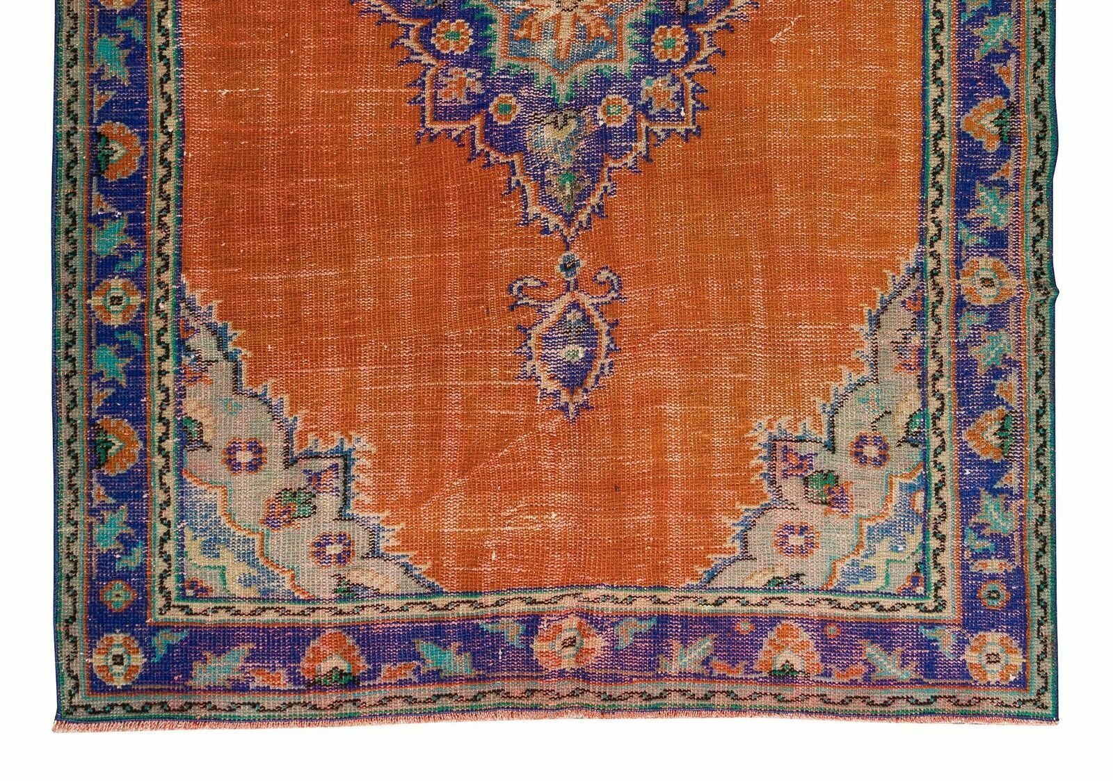5.5x7.9 Ft Handknotted Turkish Vintage Rug In Burnt Orange, Purple, Blue & Green photo 471.0