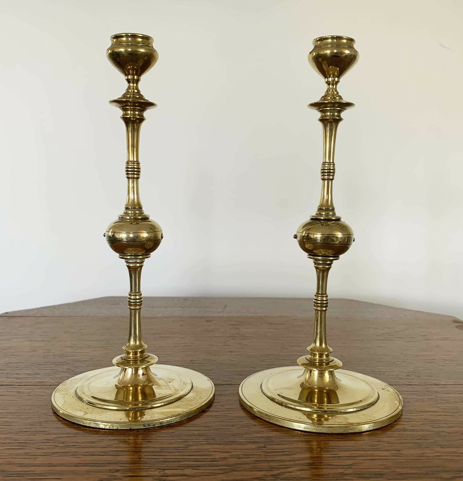 A Pair Of Arts And Crafts / Gothic Revival Style Brass Candlesticks, C. 1900 photo furniture