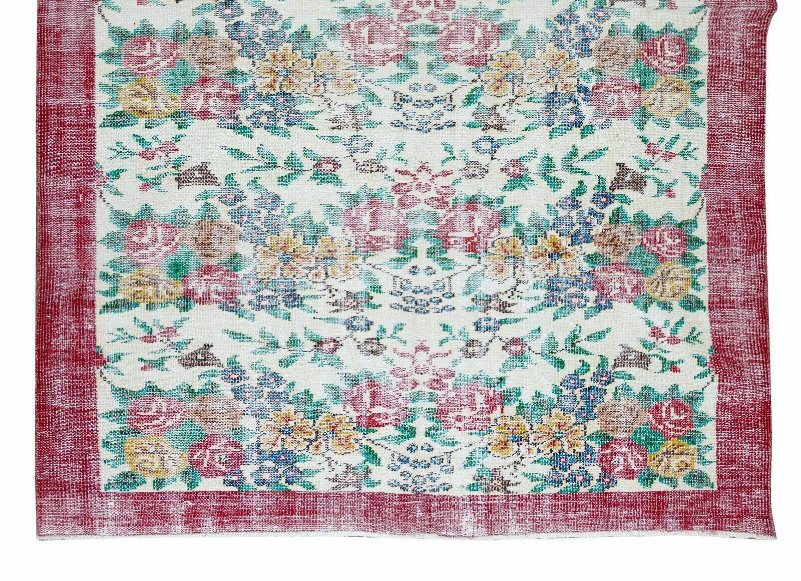 Authentic Floral Pattern Vintage Hand Knotted Anatolian Area Rug photo vinterior