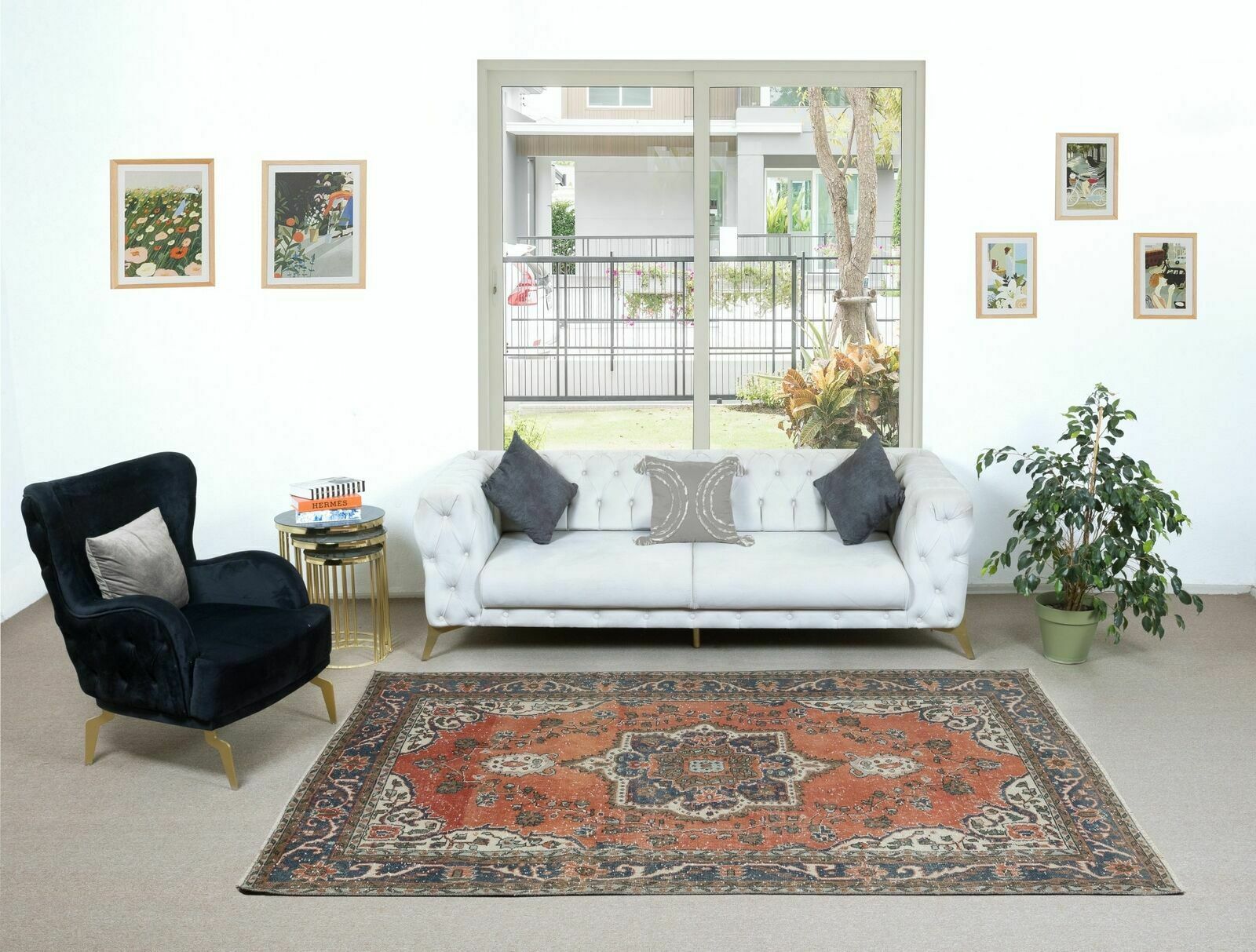 6x9 Ft Vintage Turkish Wool Tribal Rug, Handmade Village Carpet With Medallion photo furniture