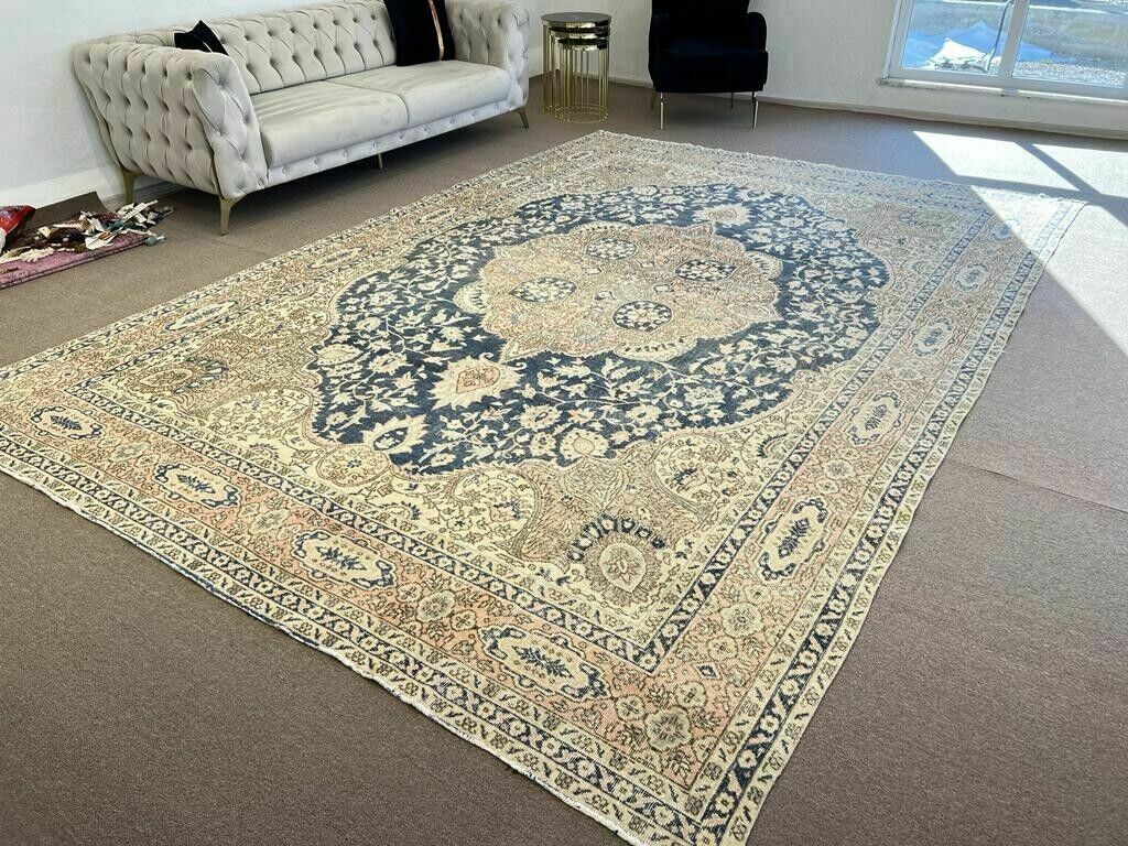 9.2x13 Ft Fine Vintage Traditional Turkish Wool Rug, Hand Knotted Large Carpet photo 2547.0