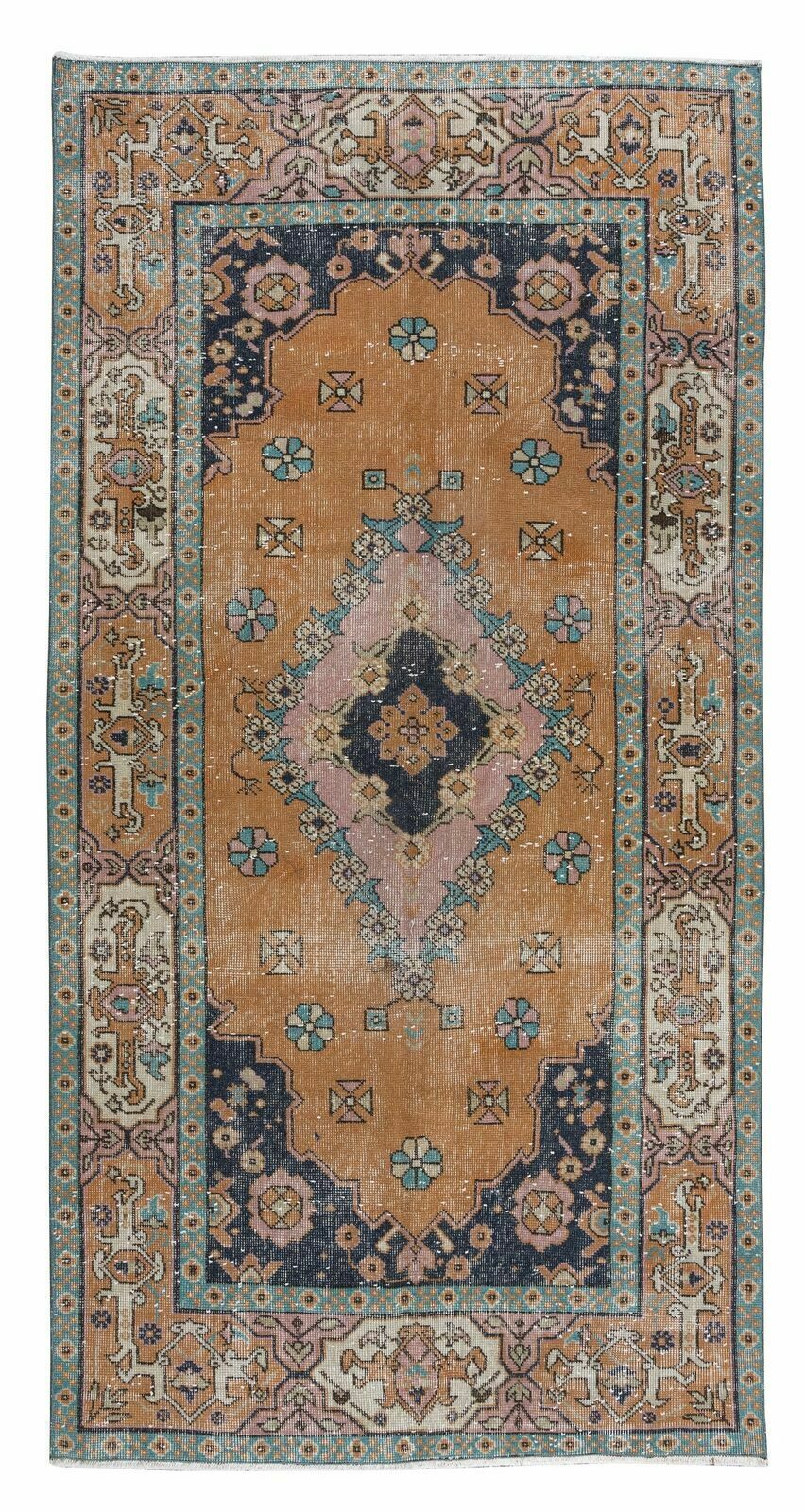 4.2x7.9 Ft Vintage Hand Knotted Rug, One Of A Kind Central Anatolian Carpet