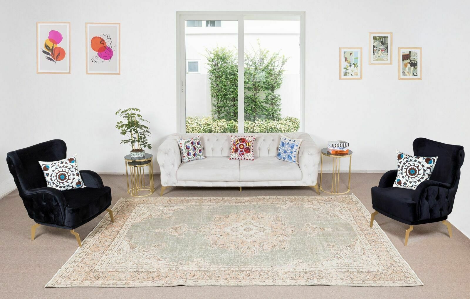 6.9x11.3 Ft Hand Made Turkish Rug With Medallion Design, Woolen Floor Covering photo furniture