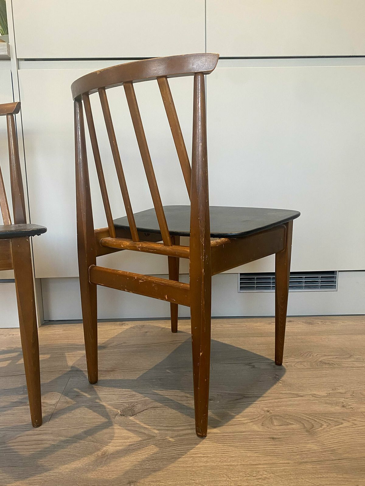Beautiful Vintage Dining 2 Chairs Set   Black And Brown, Wooden, Mid Century photo Furniture