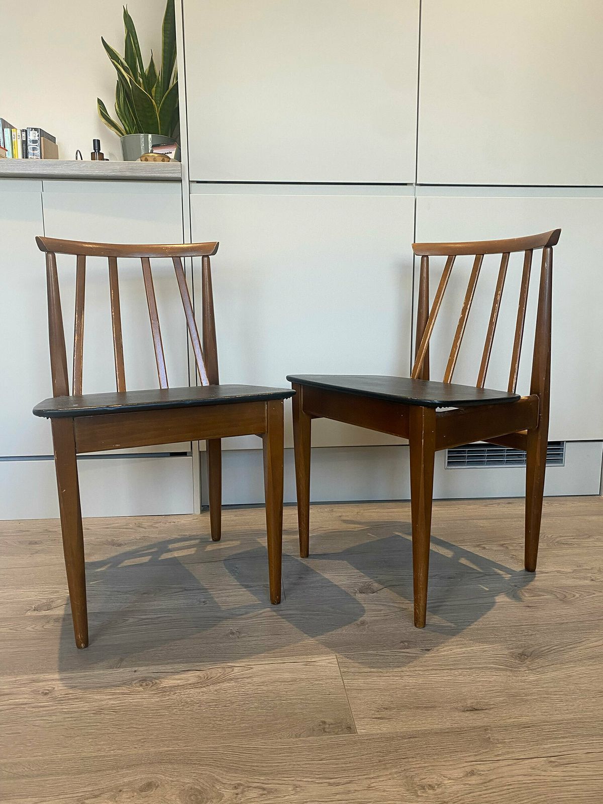 Beautiful Vintage Dining 2 Chairs Set   Black And Brown, Wooden, Mid Century
