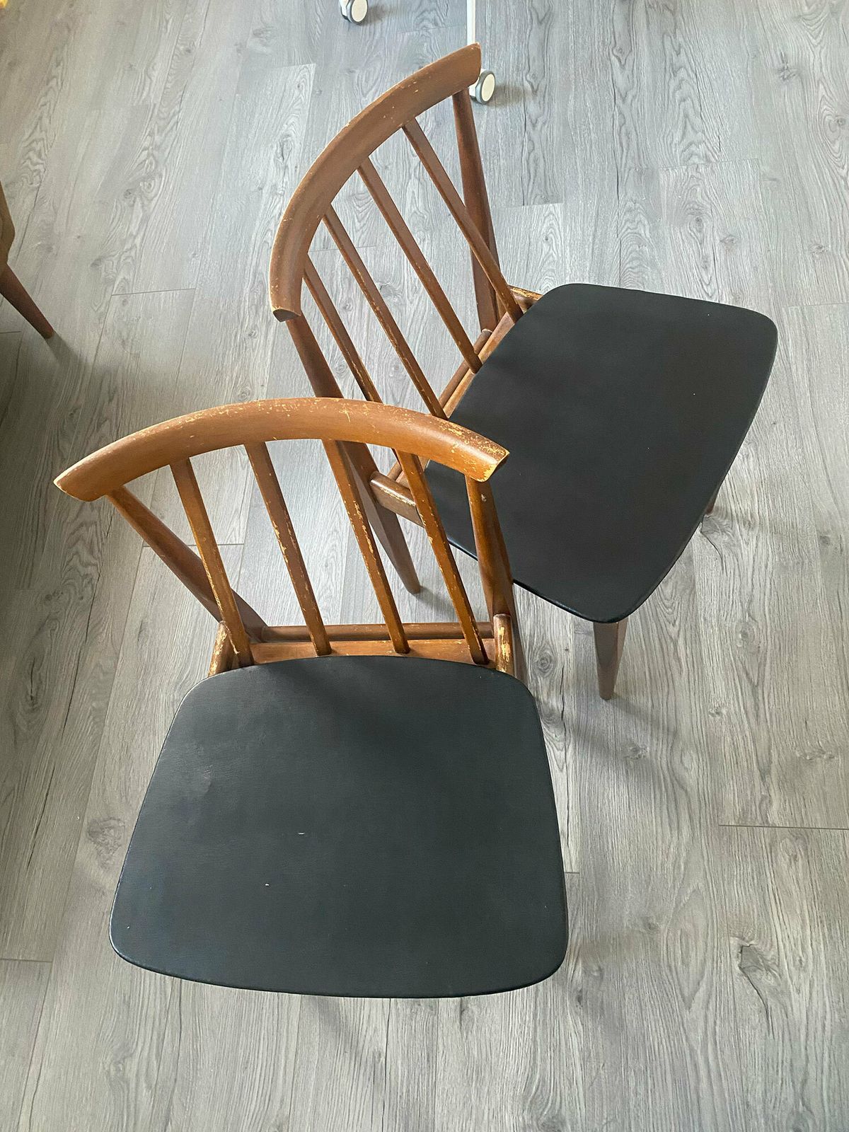 photo for sale Beautiful Vintage Dining 2 Chairs Set   Black And Brown, Wooden, Mid Century