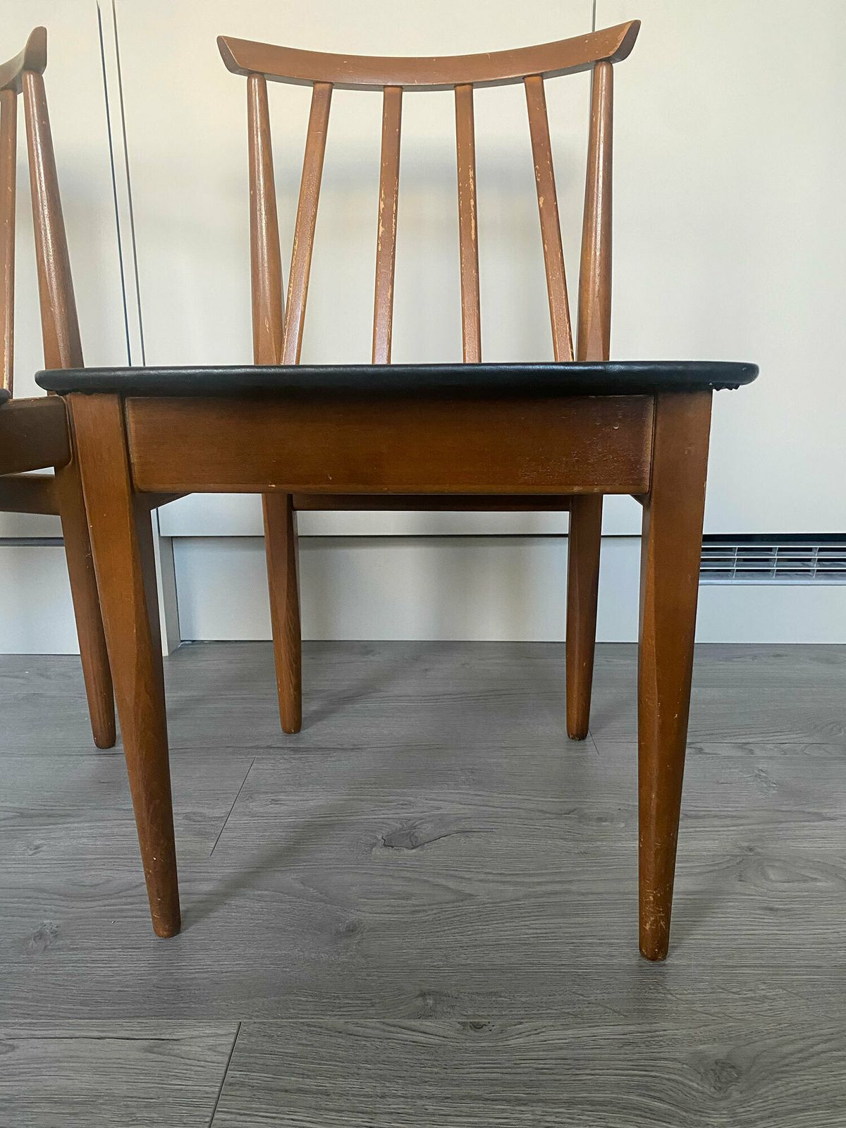Furniture Beautiful Vintage Dining 2 Chairs Set   Black And Brown, Wooden, Mid Century photo