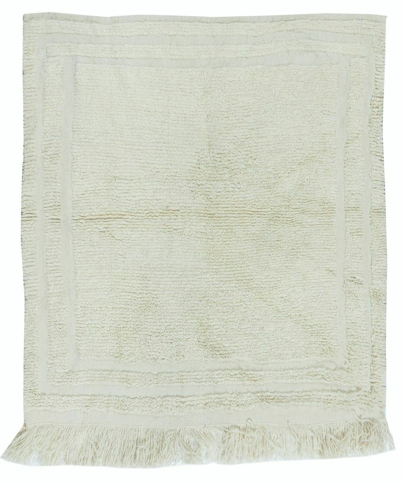 3.4x3.7 Ft Minimalist Vintage Anatolian "Tulu" Rug In Beige, 100% Natural Wool