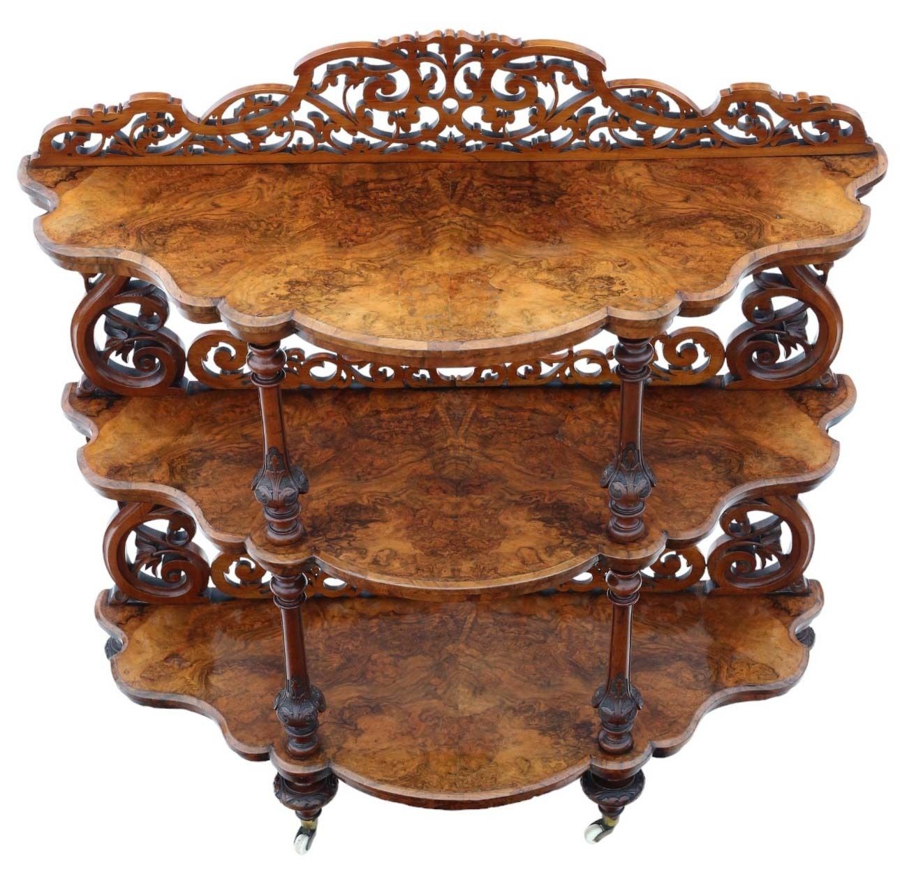 19th Century Burr Walnut Demi Lune Console Table   Fine Quality Antique Display Serving Whatnot photo Furniture
