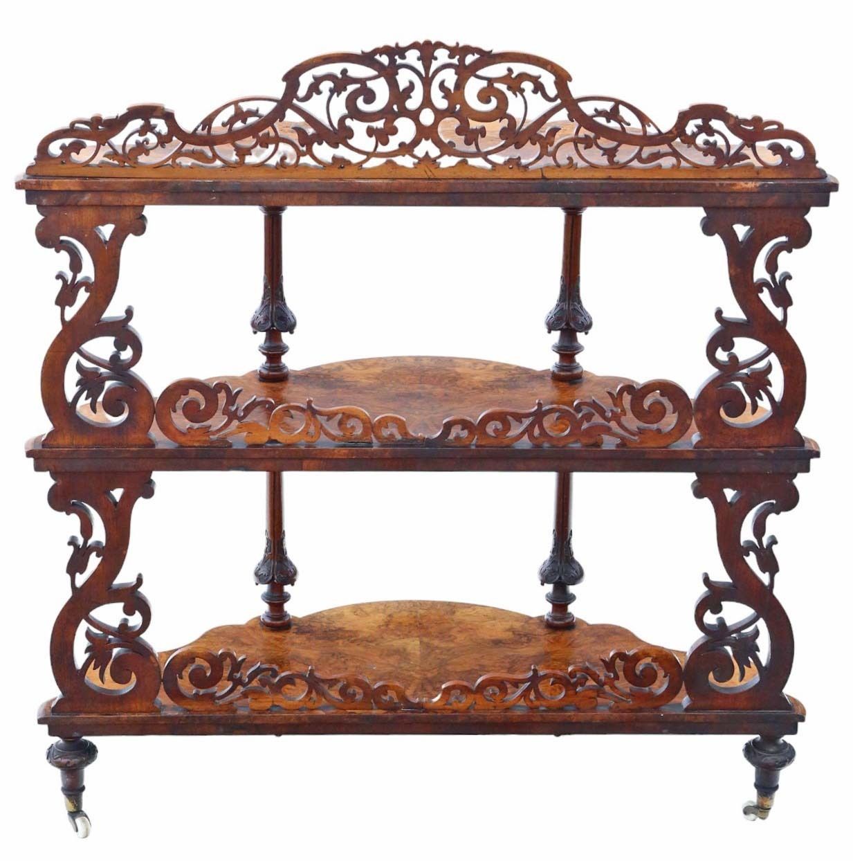 19th Century Burr Walnut Demi Lune Console Table   Fine Quality Antique Display Serving Whatnot photo buy