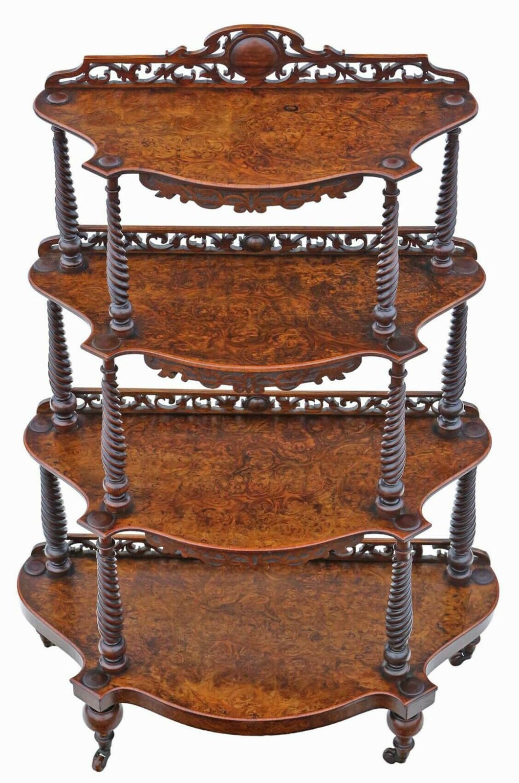 19th Century Burr Walnut Demi Lune Console Table Fine Quality Antique Display Serving Whatnot photo for sale