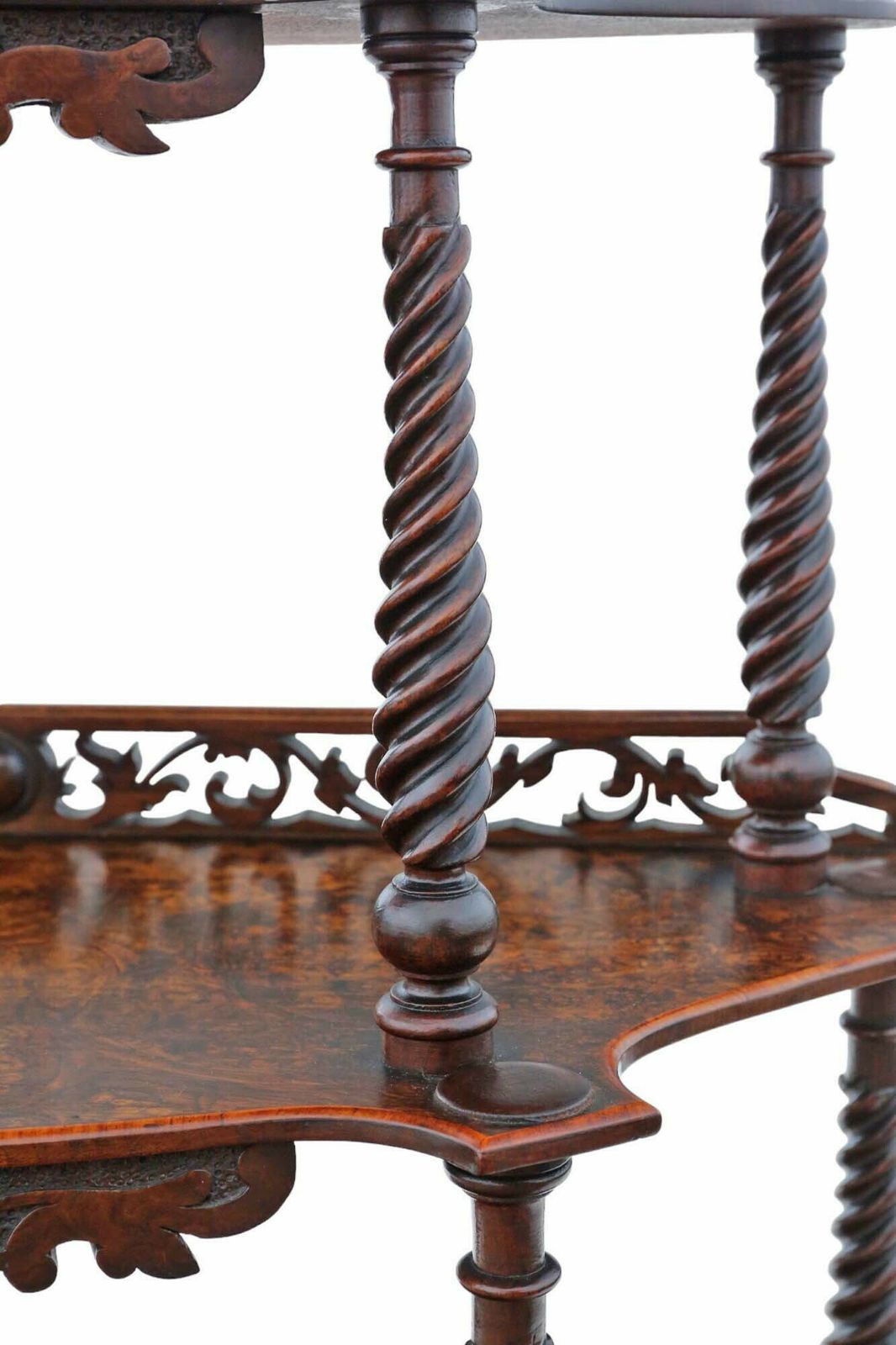 19th Century Burr Walnut Demi Lune Console Table Fine Quality Antique Display Serving Whatnot photo vinterior