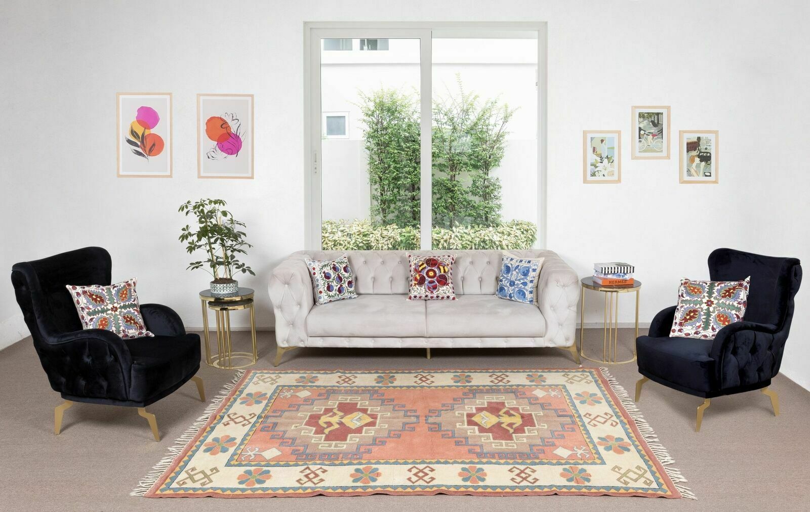 6.3x9.7 Ft Central Anatolian Geometric Rug, Traditional 1960's Handmade Carpet photo furniture