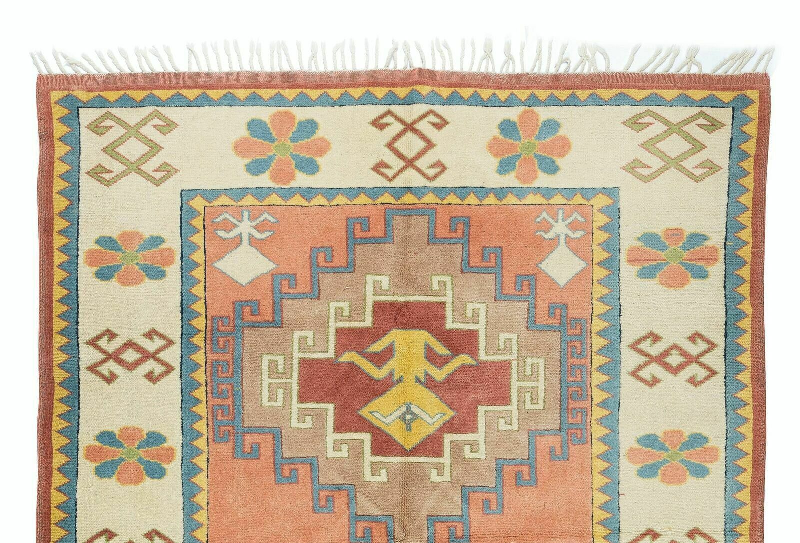 6.3x9.7 Ft Central Anatolian Geometric Rug, Traditional 1960's Handmade Carpet photo Textiles