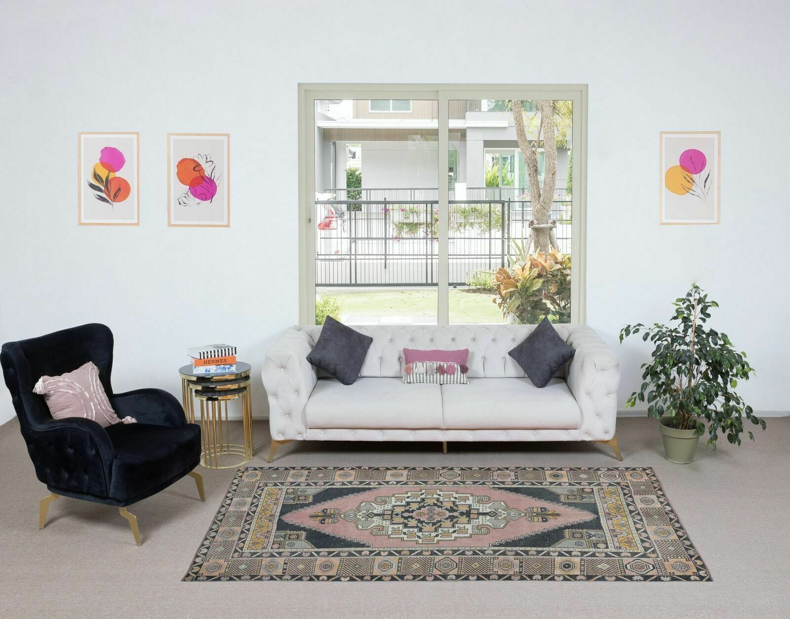 4.6x8.7 Ft Vintage Turkish Tribal Rug, Handmade Oriental Carpet, 100% Wool photo furniture