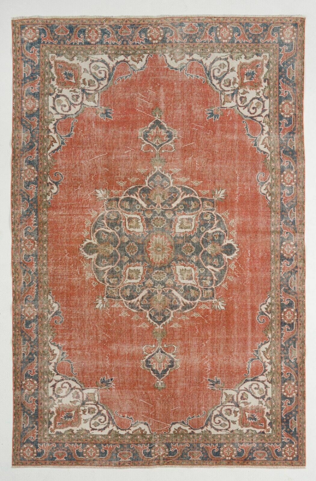 6.7x10.2 Ft Vintage Hand Knotted Turkish Oushak Rug With Floral Medallion Design