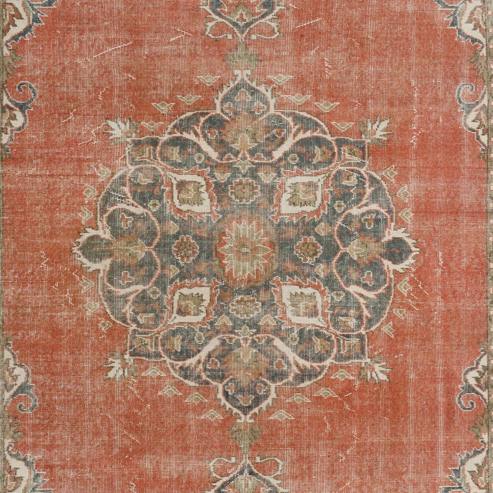 6.7x10.2 Ft Vintage Hand Knotted Turkish Oushak Rug With Floral Medallion Design photo for sale
