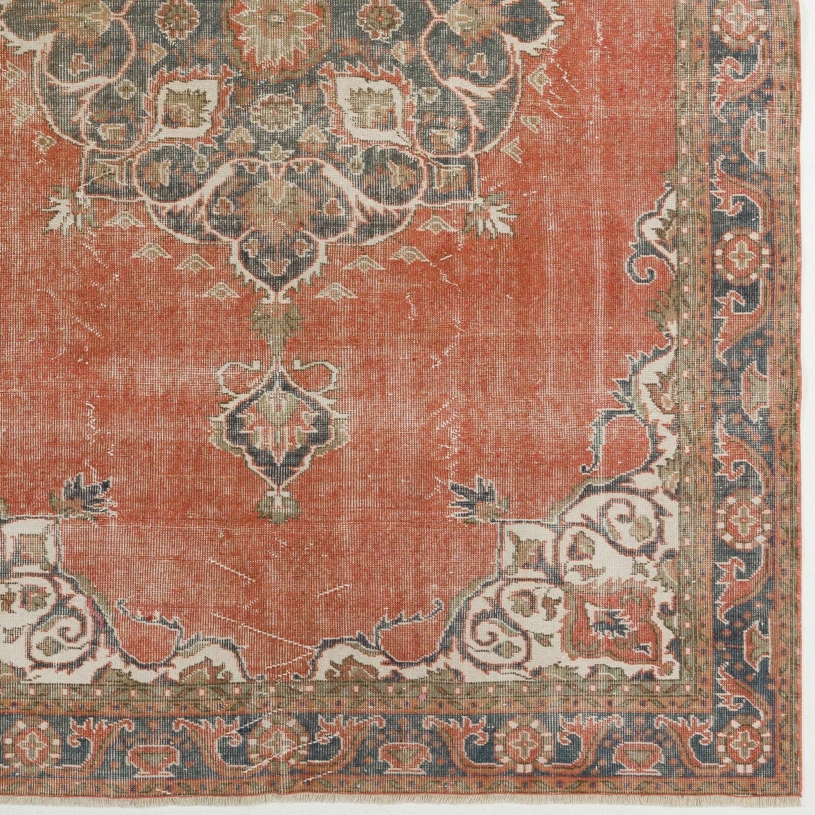 6.7x10.2 Ft Vintage Hand Knotted Turkish Oushak Rug With Floral Medallion Design photo Textiles