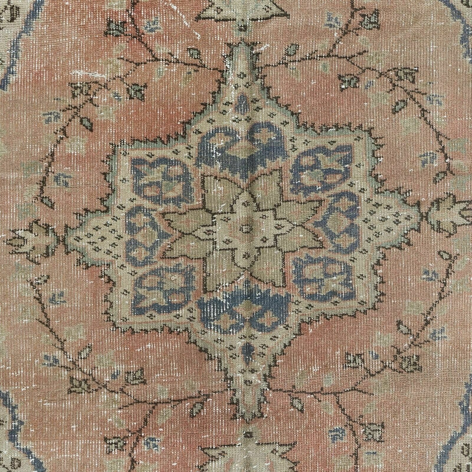 3.5x6.4 Ft Hand Knotted Vintage Turkish Rug In Soft Red, Beige & Navy Blue photo 367.0
