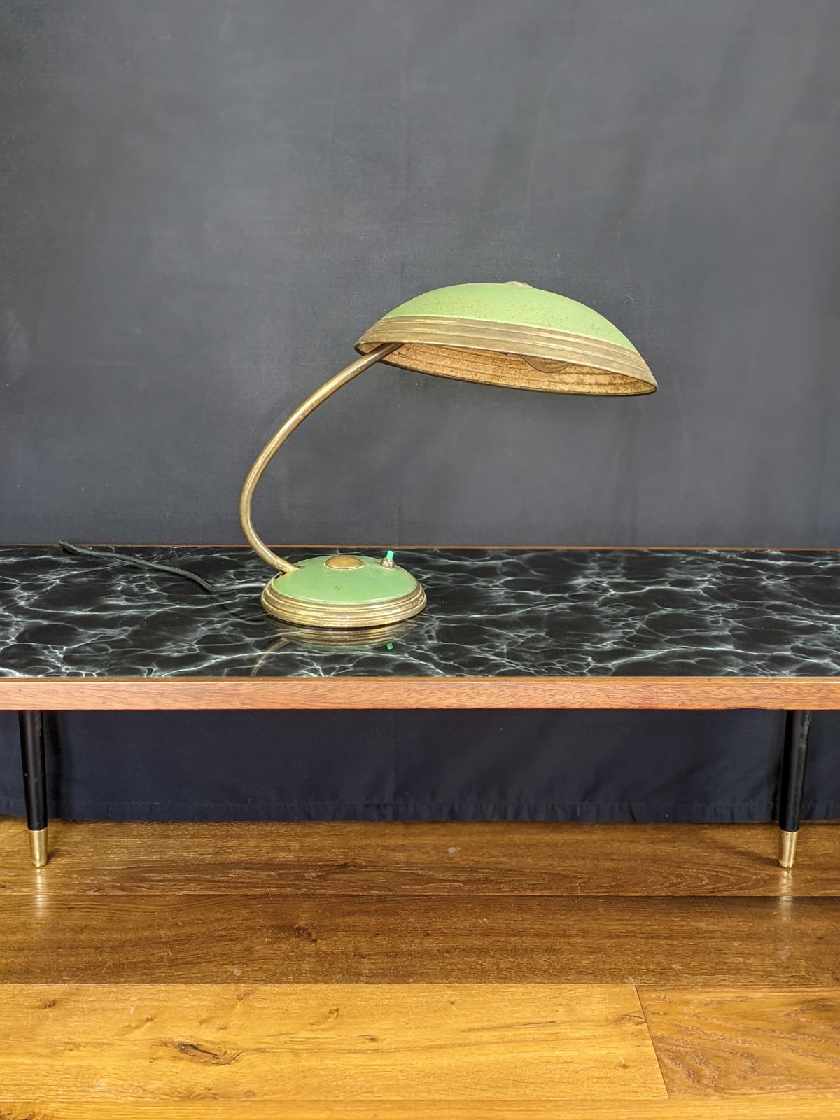 1950s Sputnik Desk Lamp In Green And Brass photo vinterior
