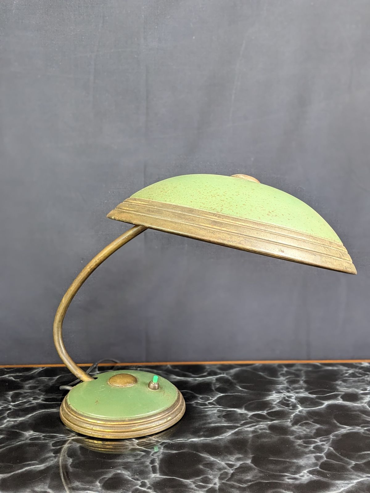 photo for sale 1950s Sputnik Desk Lamp In Green And Brass