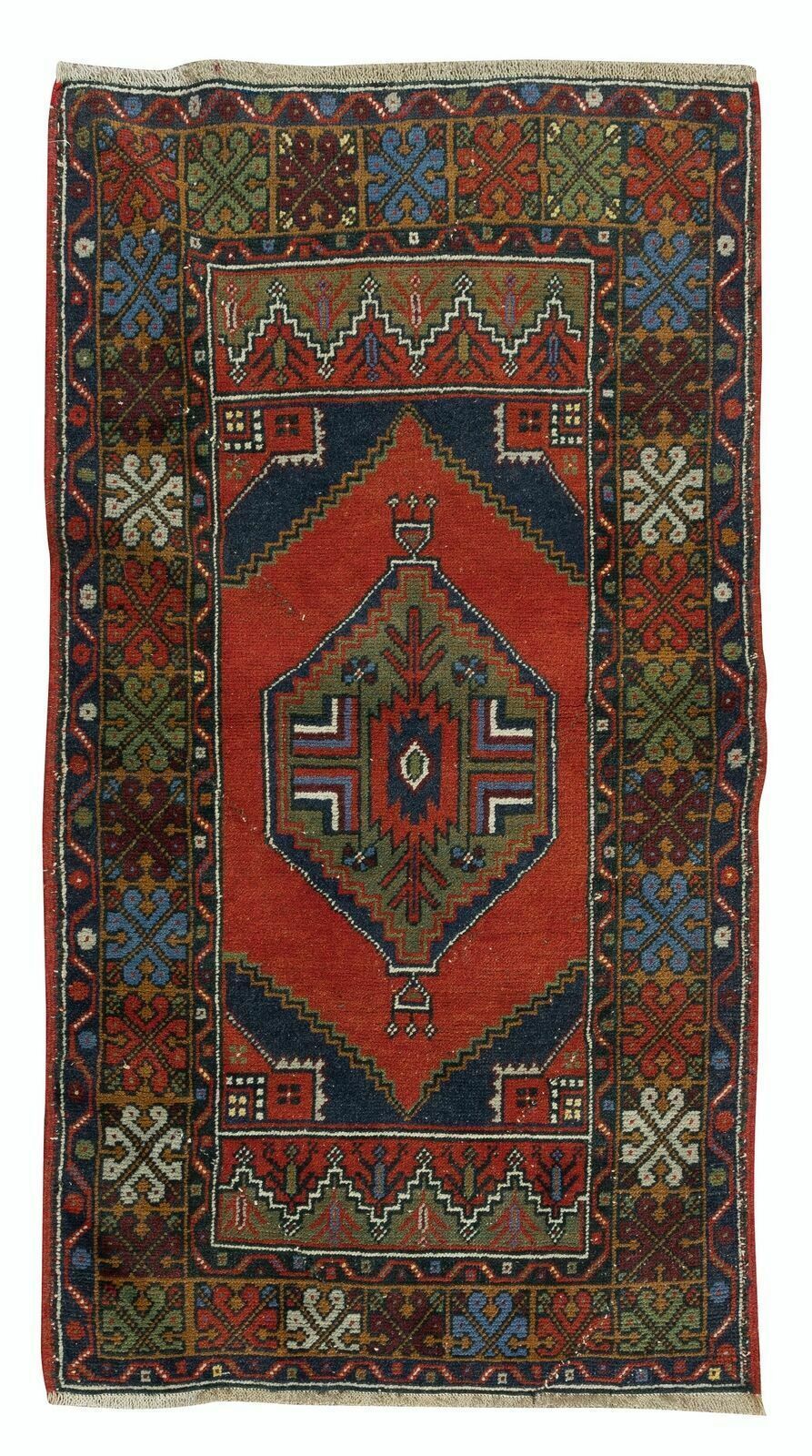 Vintage Oriental Accent Rug, Handmade Wool Carpet With Tribal Style