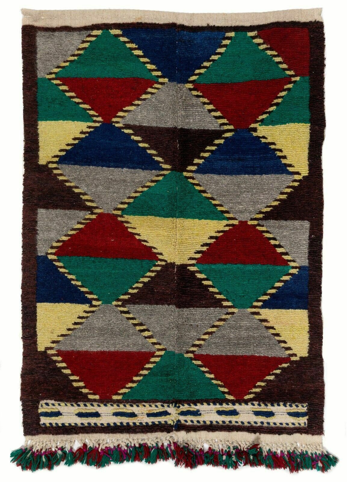 3.6x4.4 Ft Handmade Geometric Design 1960s Tulu Rug From Turkey. C1239